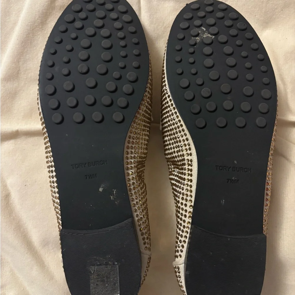 Tory Burch leather crystal Loafers in new cream size 7.5 - Picture 9 of 14
